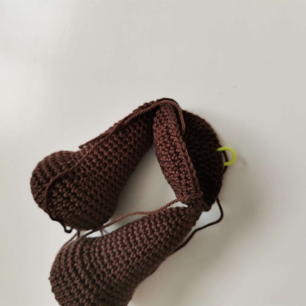 Legs and body connected for a classic amigurumi teddy bear free pattern by EmmaS Dolls.