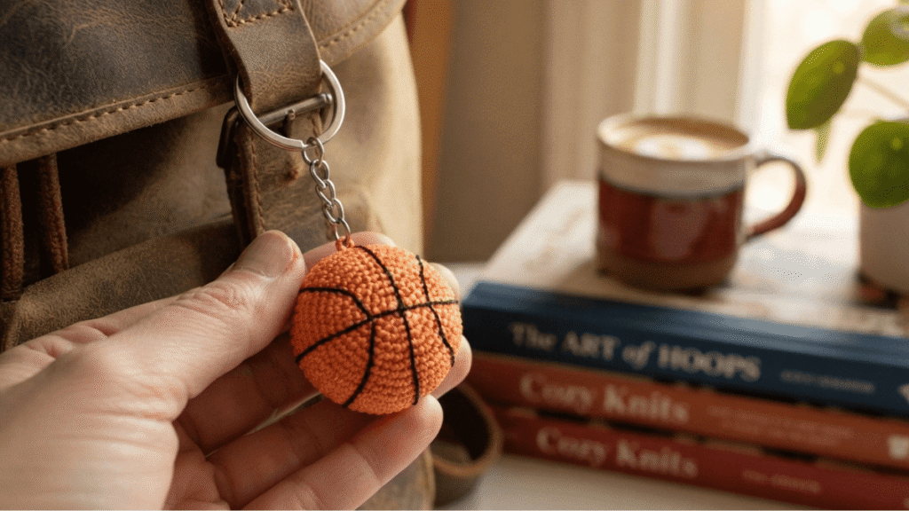 Free Crochet Basketball Keychain Pattern by EmmaS Dolls