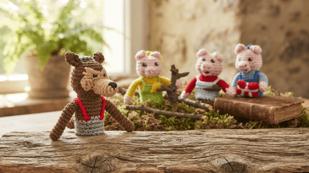 Three Little Pigs Finger Puppets Crochet Pattern by EmmaS Dolls
