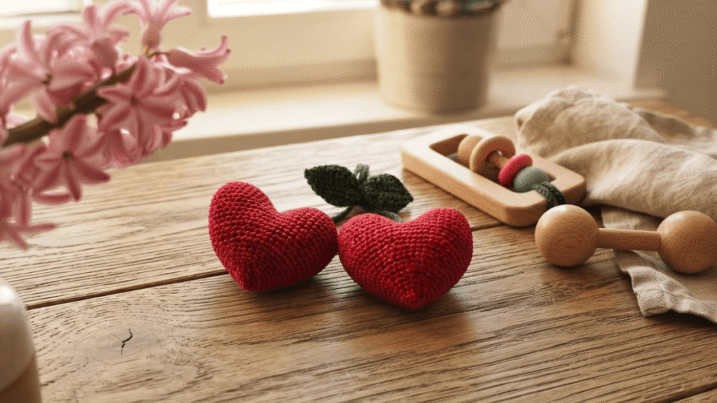 free crochet heart cherry pattern by EmmaS Dolls