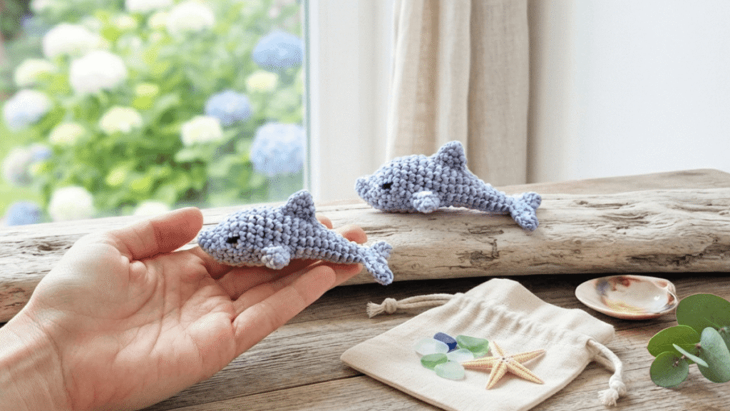 crochet dolphin keychain by EmmaS Dolls