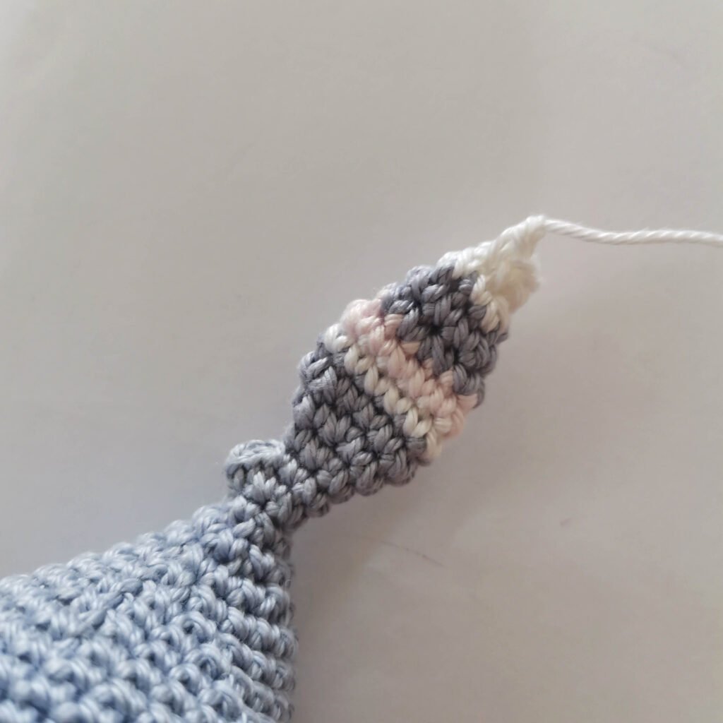 Making of whale's tail for crochet whale rattle